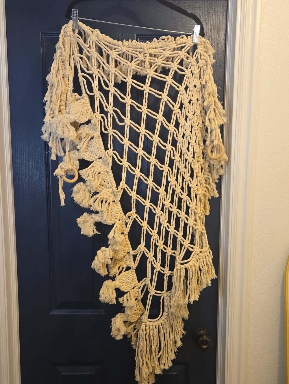 Handmade Cream Macramé Wall Hanging Basket Accent
